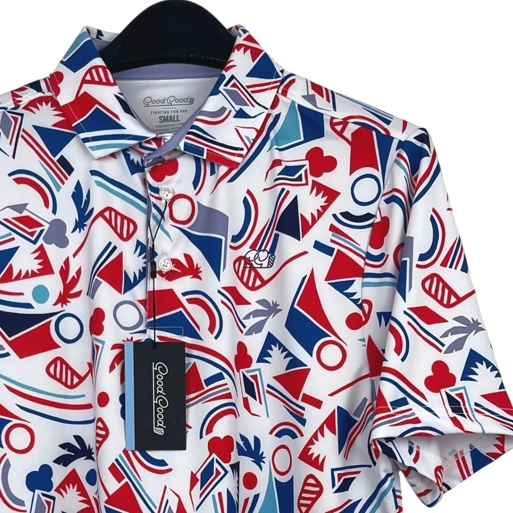 New Good Good Proud and True Golf Polo Mens L Performance Stretch Red White Blue